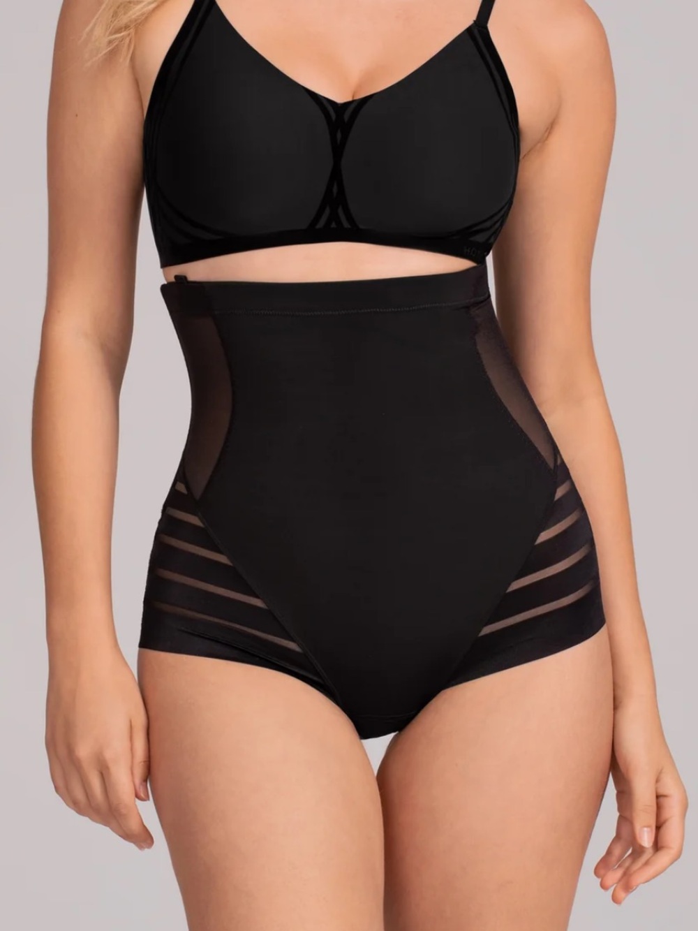 Honeylove Queen Brief Black Shapewear Compression Optional Straps Mesh-L
